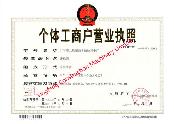 Κίνα GUANGZHOU XIEBANG MACHINERY CO., LTD Πιστοποιήσεις